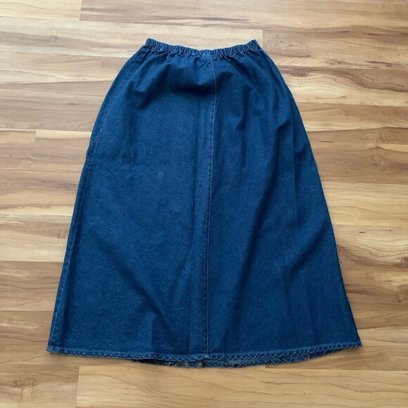 NU Construction USA Patchwork Embroidered Pull On Denim Skirt XL Cottage Core - Picture 7 of 9